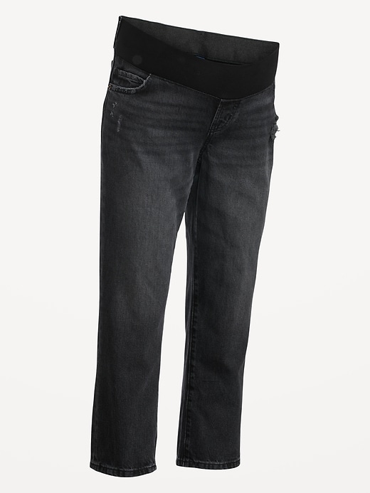 Image number 4 showing, Maternity Front Low Panel Slouchy Straight Black Jeans