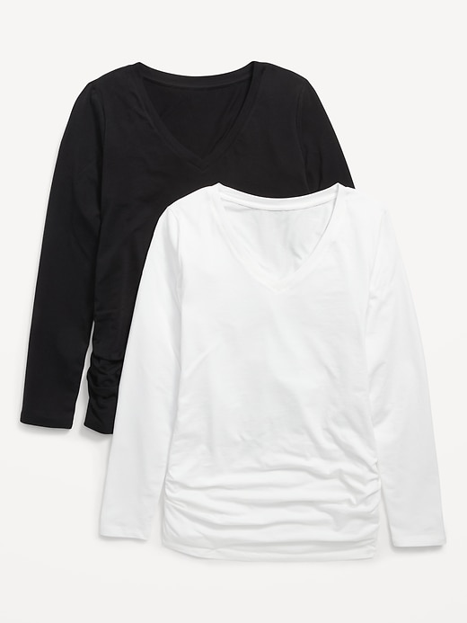 View large product image 1 of 2. Maternity Fitted V-Neck Long-Sleeve T-Shirt 2-Pack