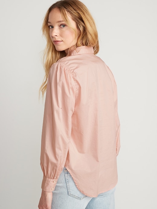 Image number 2 showing, Long-Sleeve Smocked Cotton-Poplin Shirt for Women