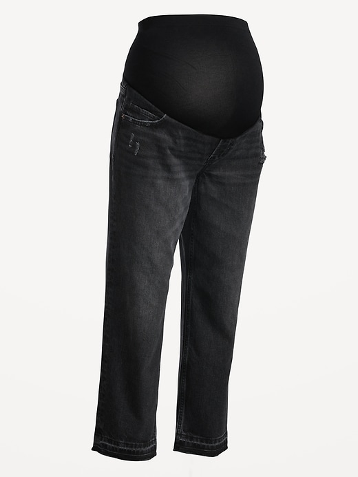 Image number 4 showing, Maternity Full Panel Slouchy Straight Cut-Off Black Jeans