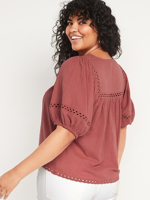 Image number 6 showing, Elbow-Length Lace-Trimmed Poet Blouse