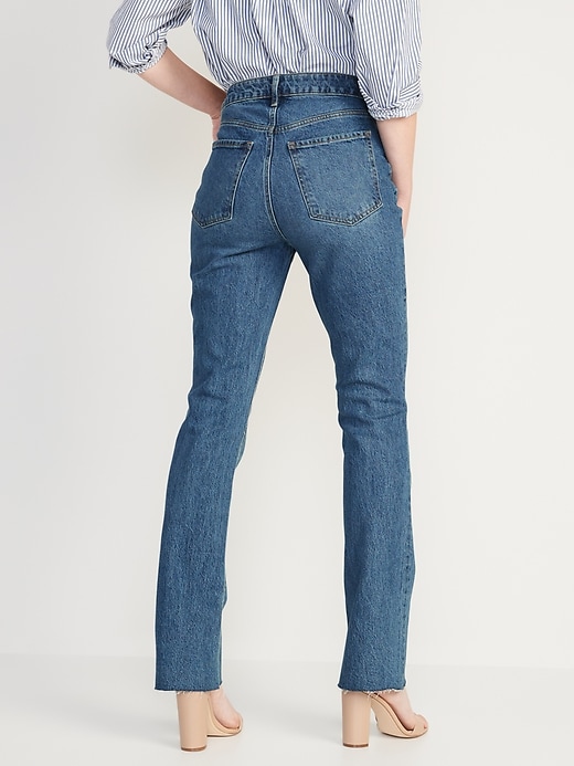 Extra High-Waisted Button-Fly Kicker Boot-Cut Cut-Off Jeans for Women ...