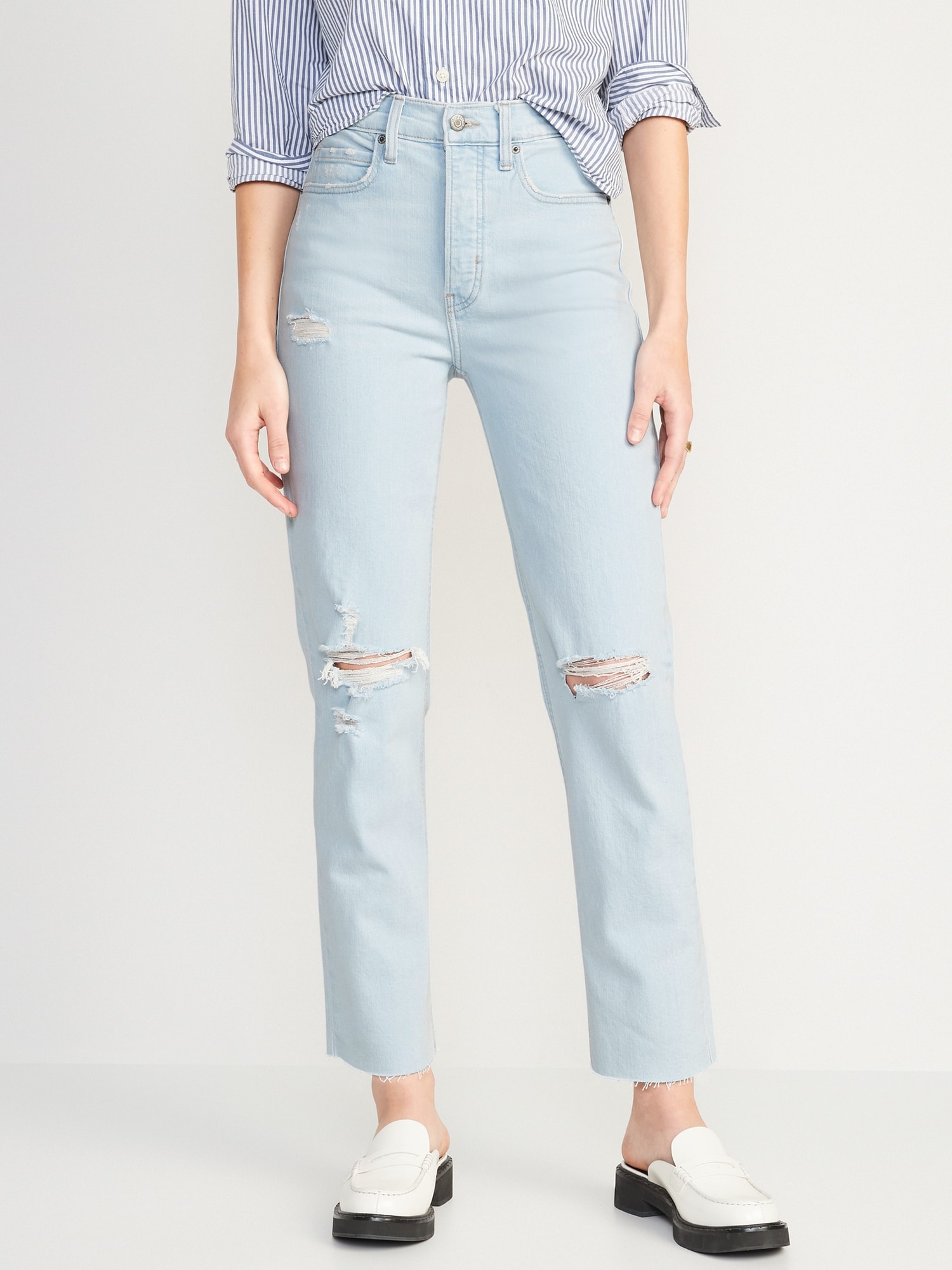 Extra High-Waisted Sky-Hi Straight Button-Fly Ripped Jeans for Women, Old  Navy