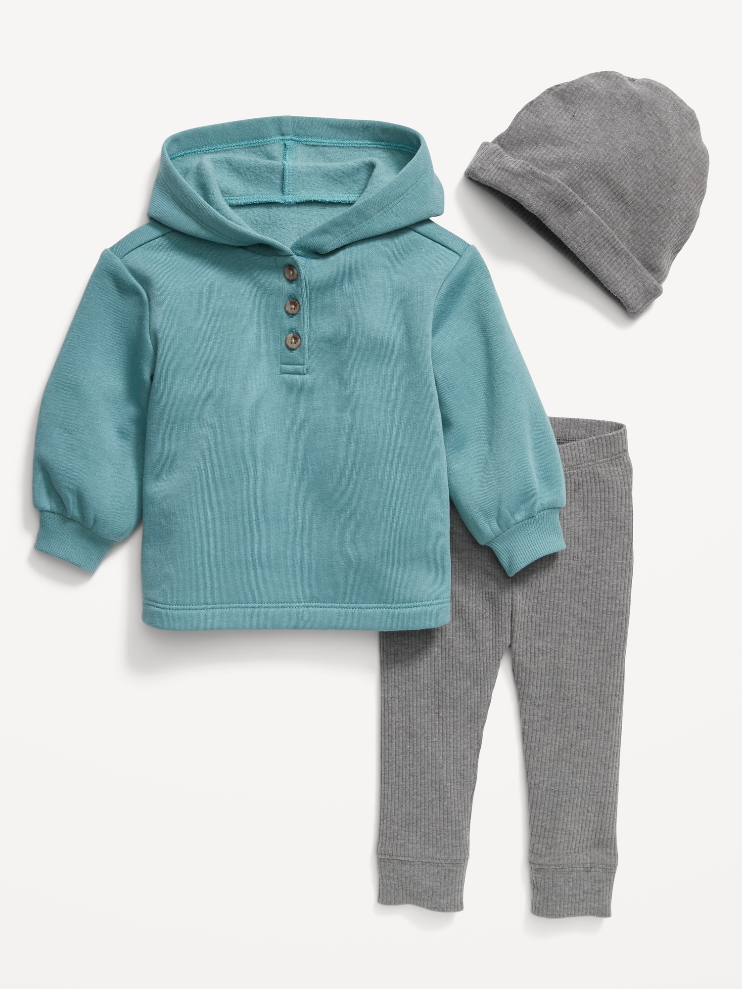 Old Navy Pullover Hoodie, Leggings and Beanie Set for Baby blue. 1