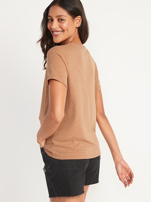 Image number 6 showing, Short-Sleeve Luxe Crew-Neck Rib-Knit T-Shirt for Women