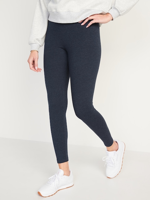 High-Waisted Jersey Fashion Layering Leggings - Navy