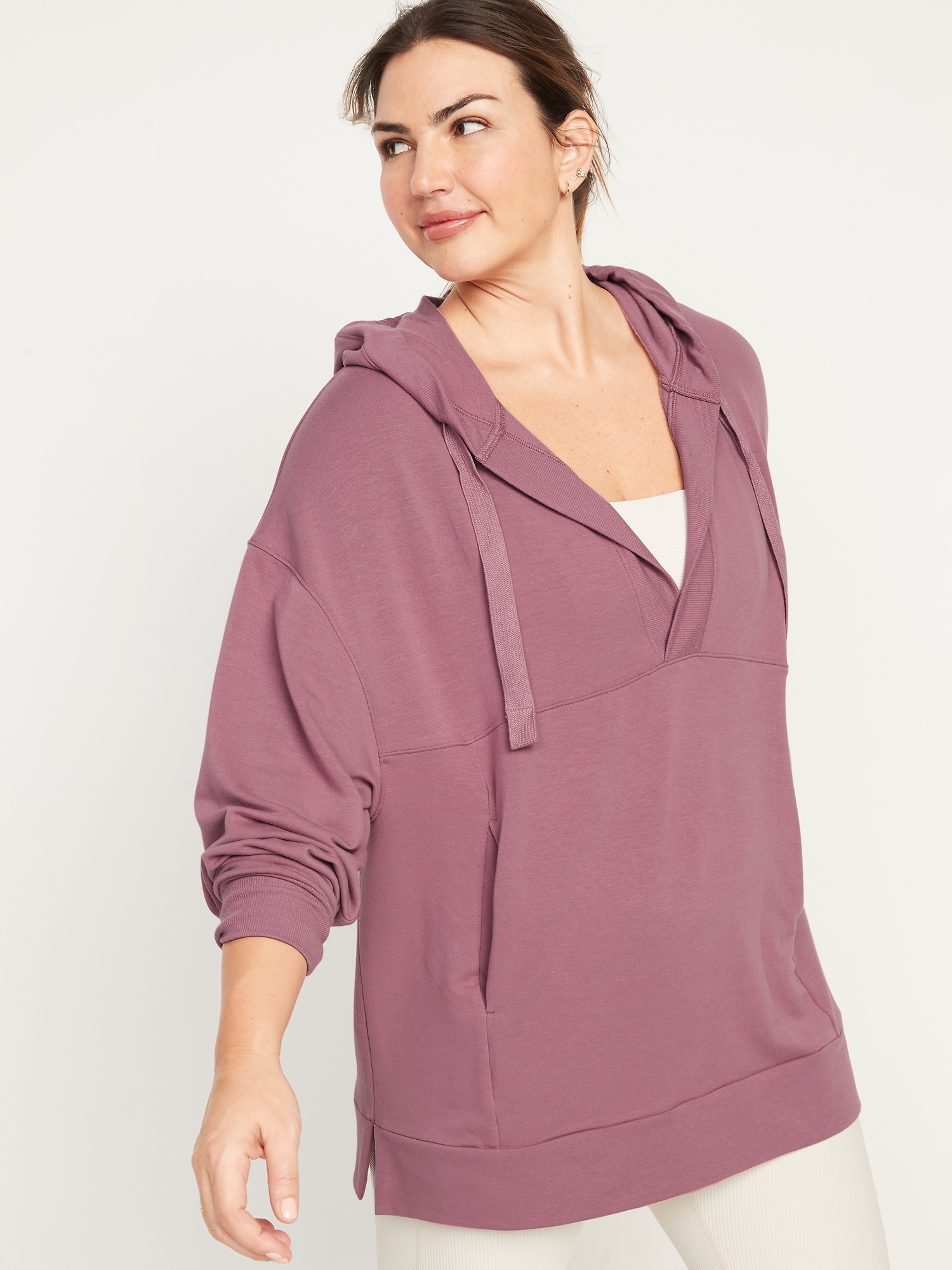 Live-In Cozy-Knit French-Terry Tunic Hoodie