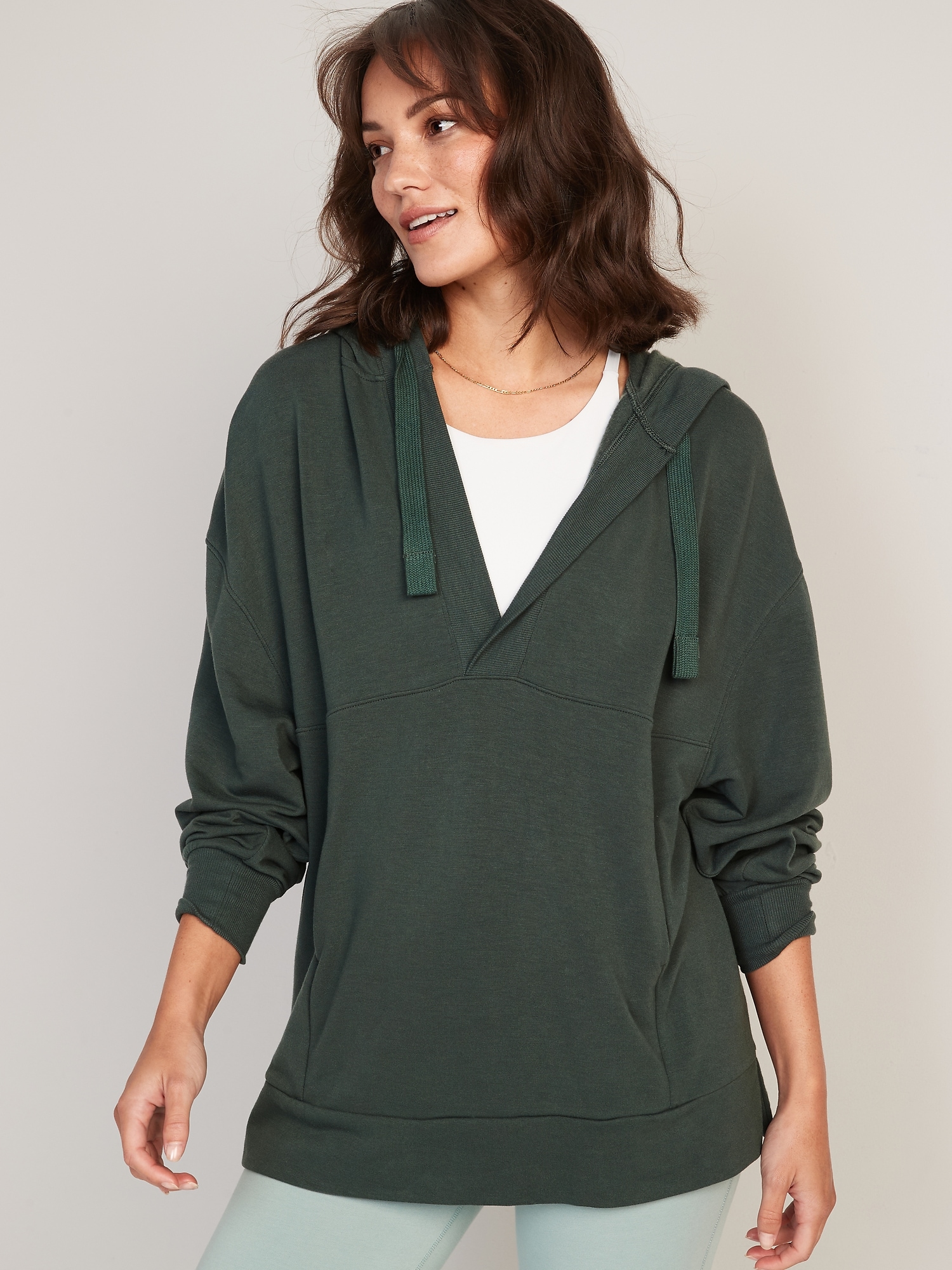 Old Navy Live-In Cozy-Knit French-Terry Tunic Hoodie for Women green. 1