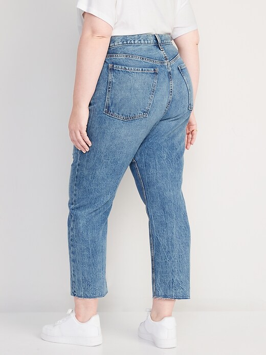 Image number 8 showing, High-Waisted Button-Fly Slouchy Straight Embroidered Non-Stretch Cut-Off Jeans for Women