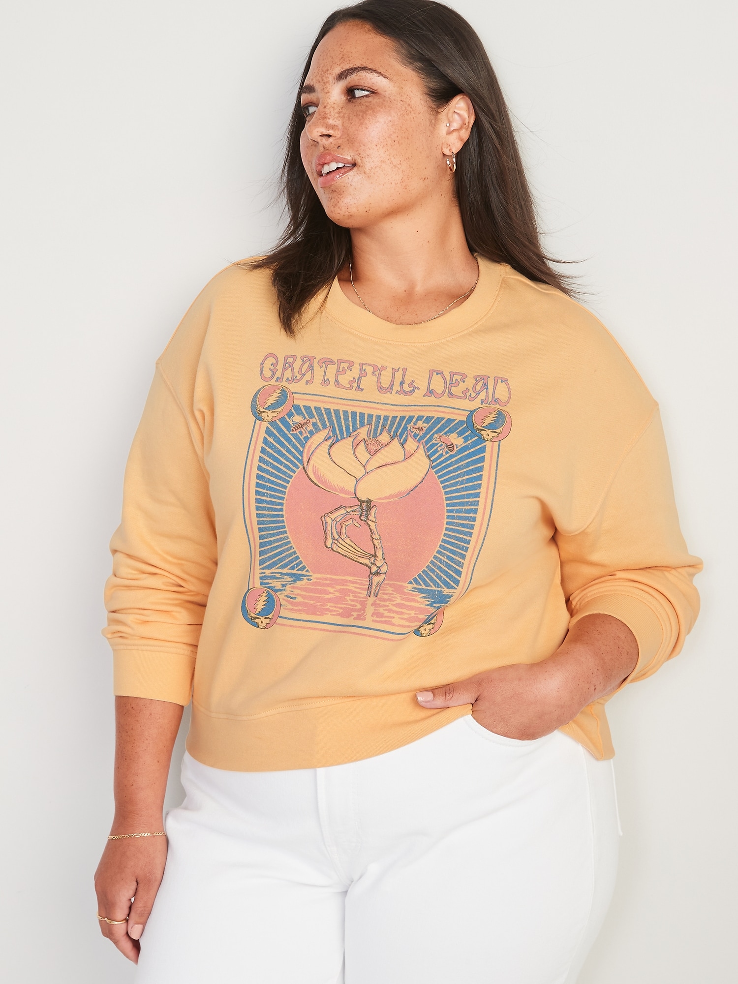 Oversized Licensed Rock Star Cropped Sweatshirt for Women