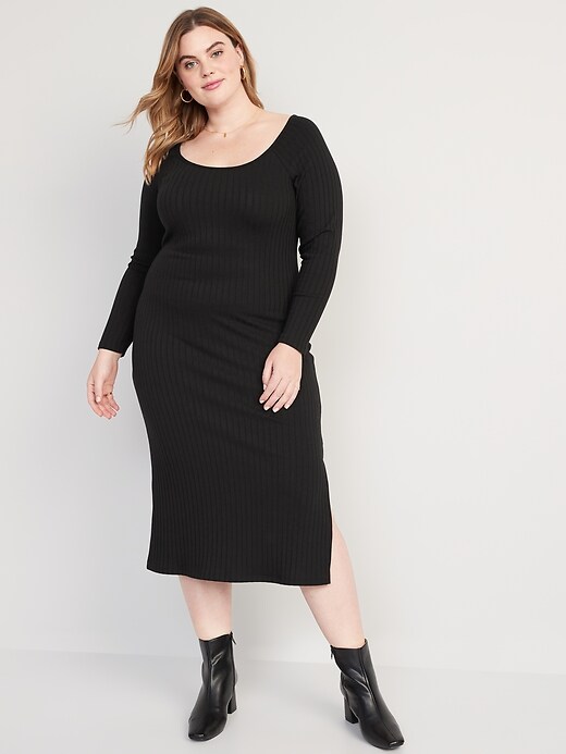 Image number 7 showing, Fitted Long-Sleeve Rib-Knit Midi Dress for Women