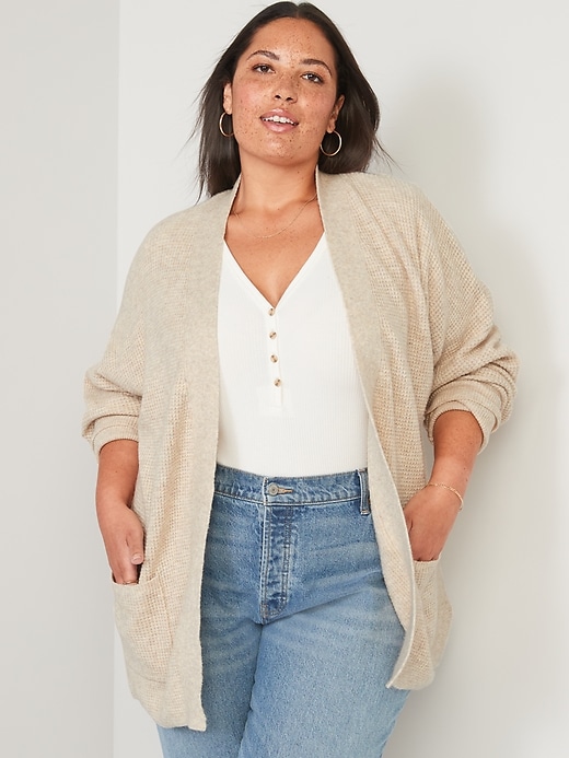 Heathered Waffle Knit Open Front Cardigan Old Navy 