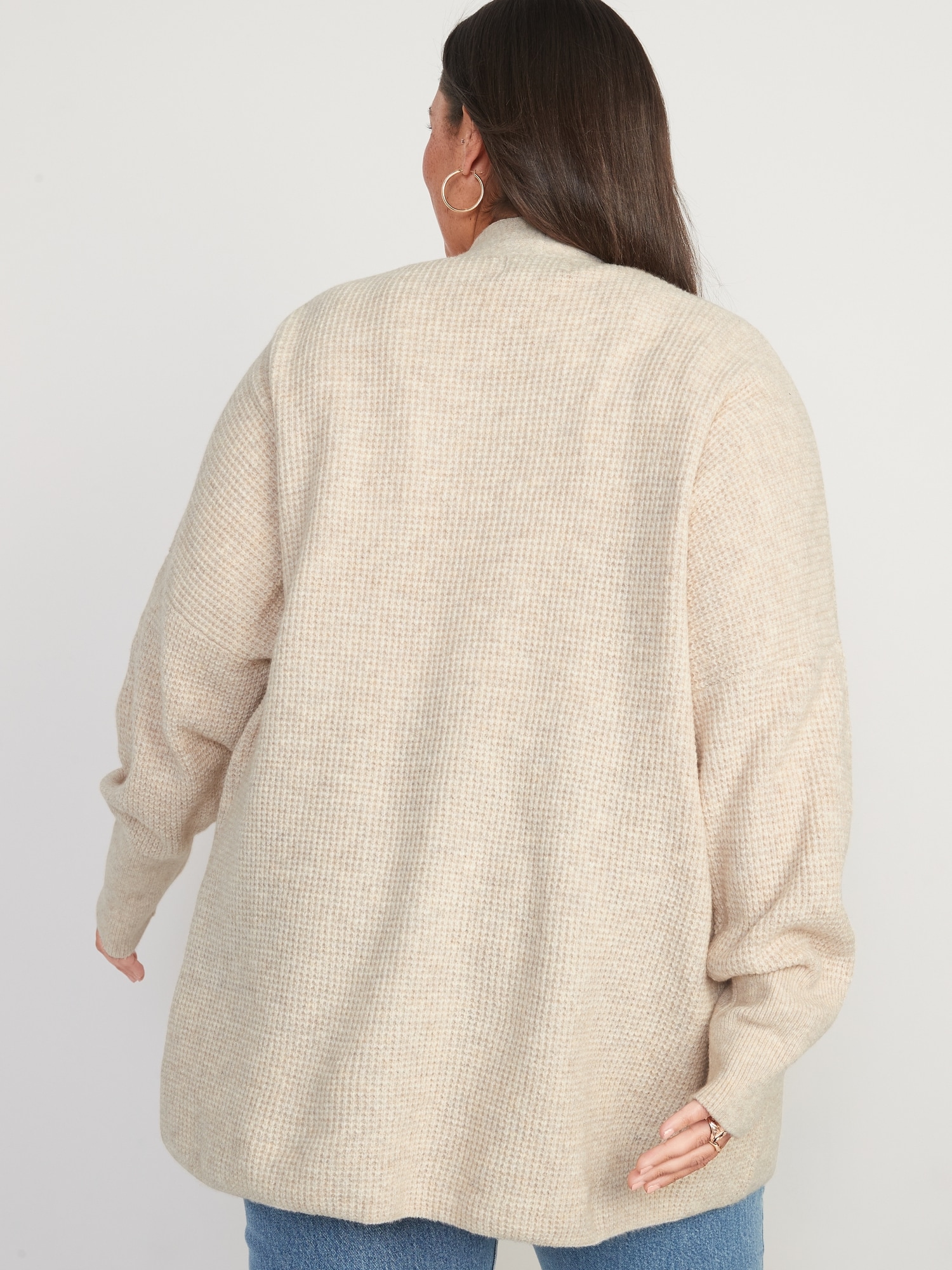 Heathered Waffle-Knit Open-Front Cardigan for Women | Old Navy