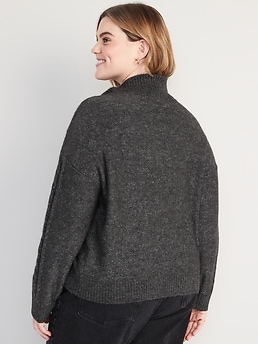 Heathered Button-Front Cable-Knit Sweater for Women | Old Navy