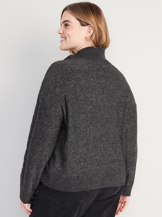 Image number 8 showing, Heathered Button-Front Cable-Knit Sweater for Women