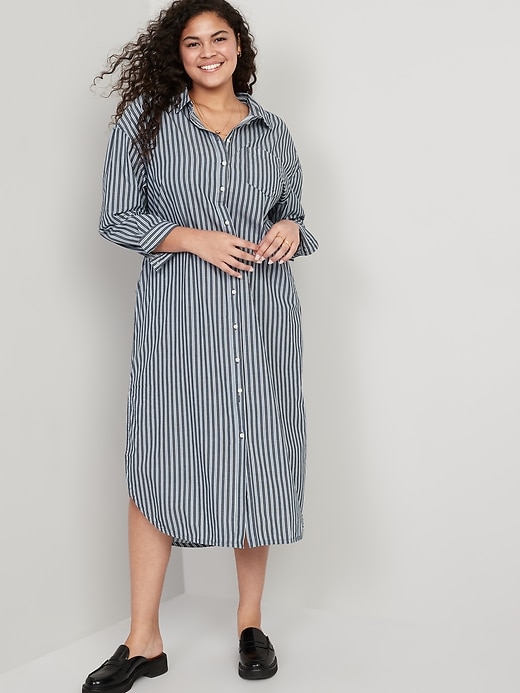 old navy striped dress long sleeve Striped Midi Shirt Dress