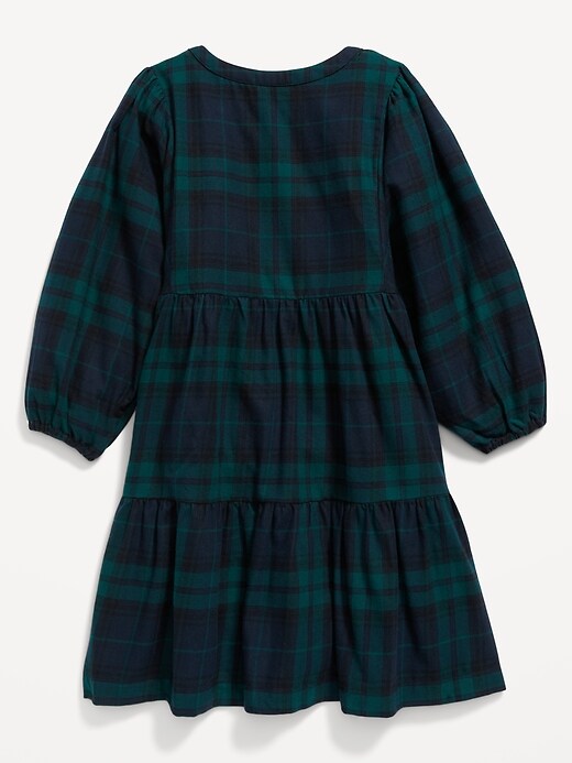 Long-Sleeve Button-Front Plaid Swing Dress for Girls