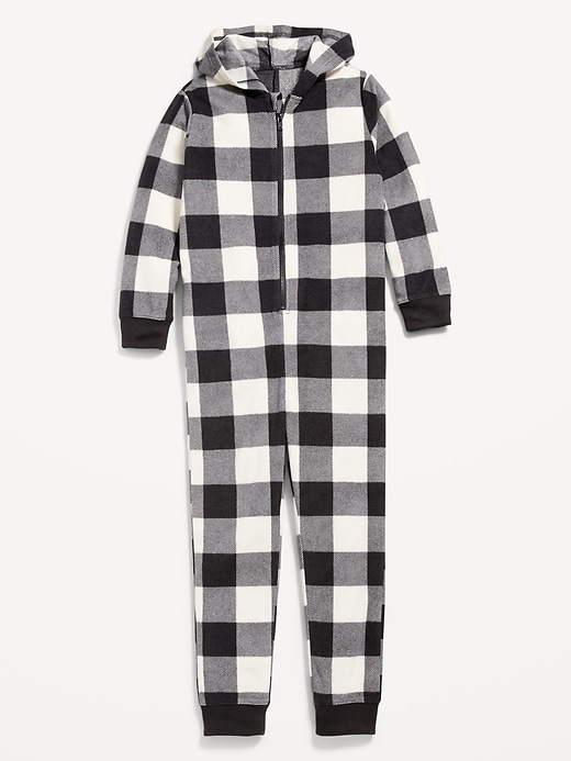 View large product image 2 of 3. Gender-Neutral Matching Microfleece Hooded One-Piece Pajamas for Kids