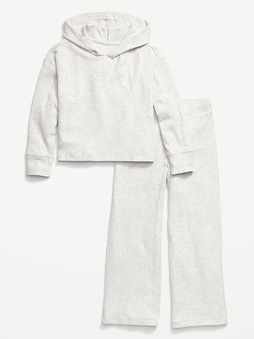 Cozy Rib-Knit Pullover Hoodie & Wide-Leg Sweatpants Set for Girls
