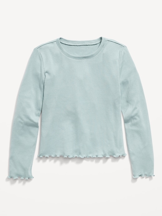 | Rib-Knit for Girls Old Long-Sleeve Lettuce-Edge Navy T-Shirt
