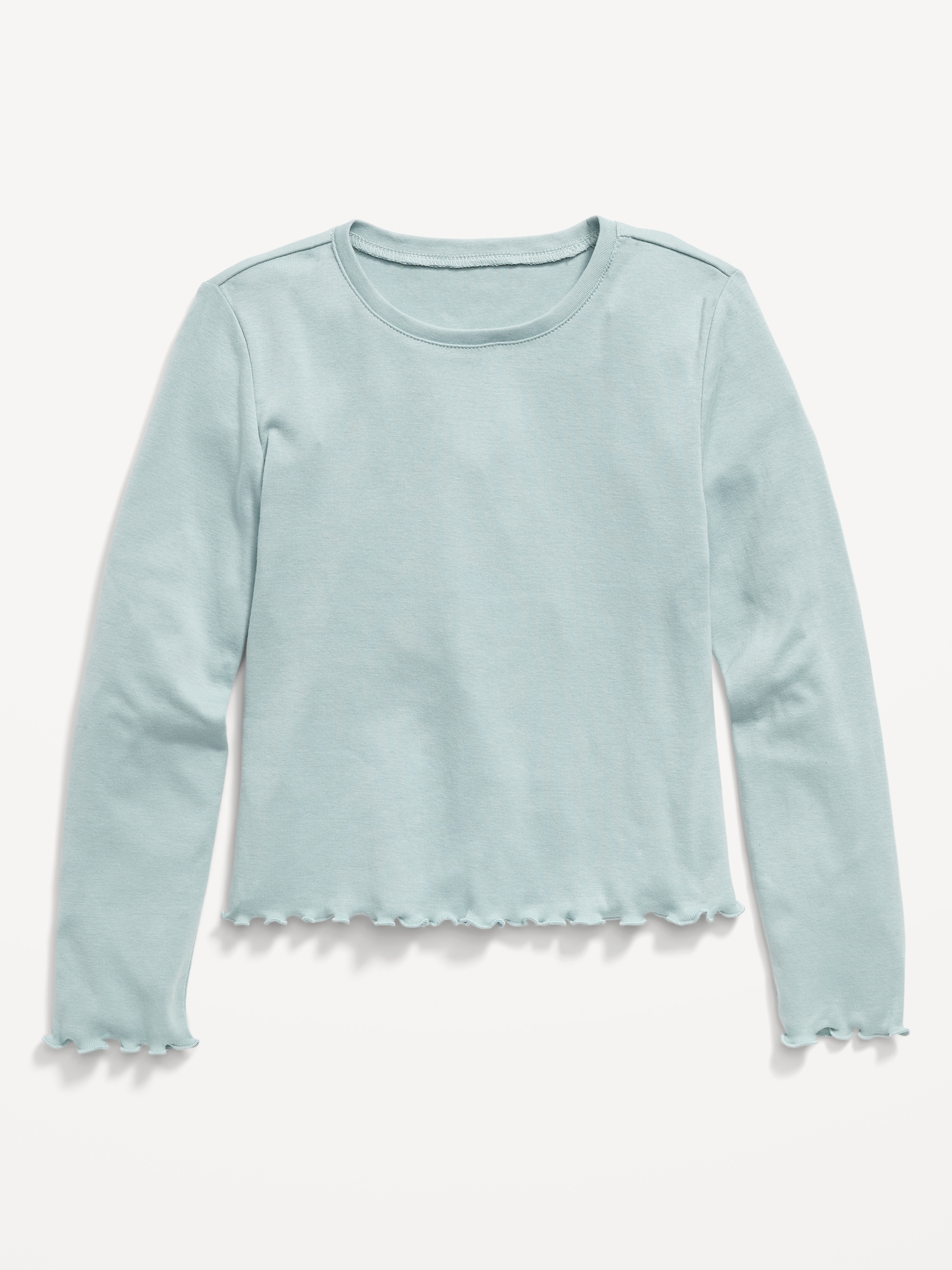 Long-Sleeve Rib-Knit T-Shirt Old Navy | Girls Lettuce-Edge for