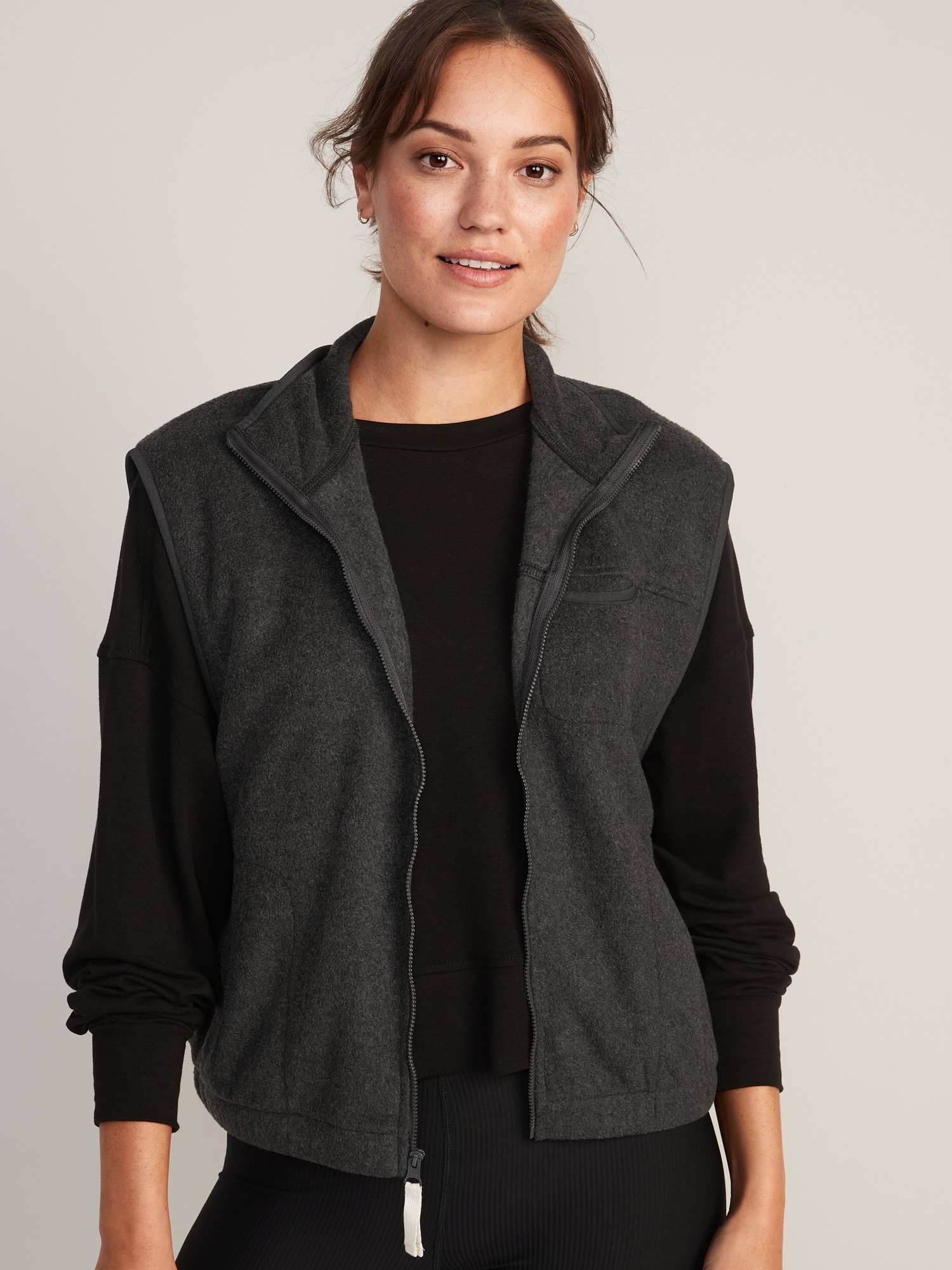 Old Navy Fleece Full-Zip Vest for Women gray. 1