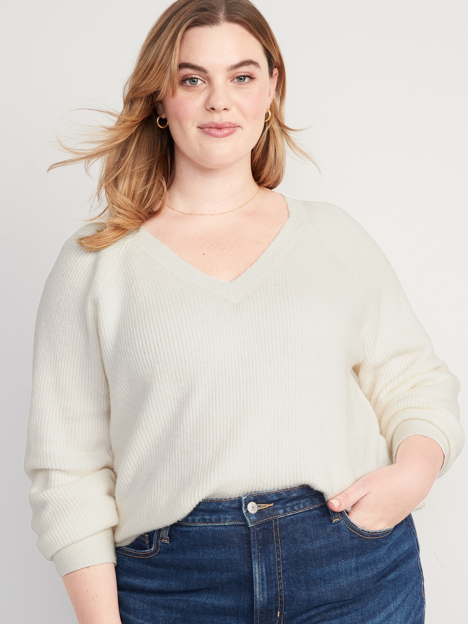 V-Neck Shaker-Stitch Cocoon Sweater for Women | Old Navy