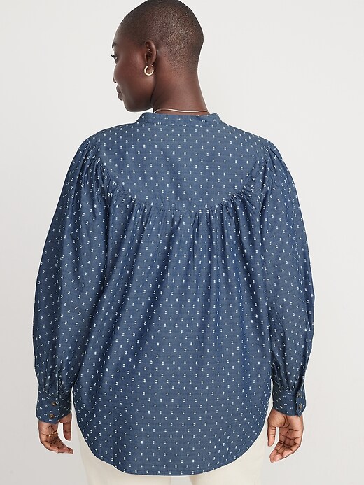 Image number 6 showing, Puff-Sleeve Clip-Dot Henley Swing Blouse for Women