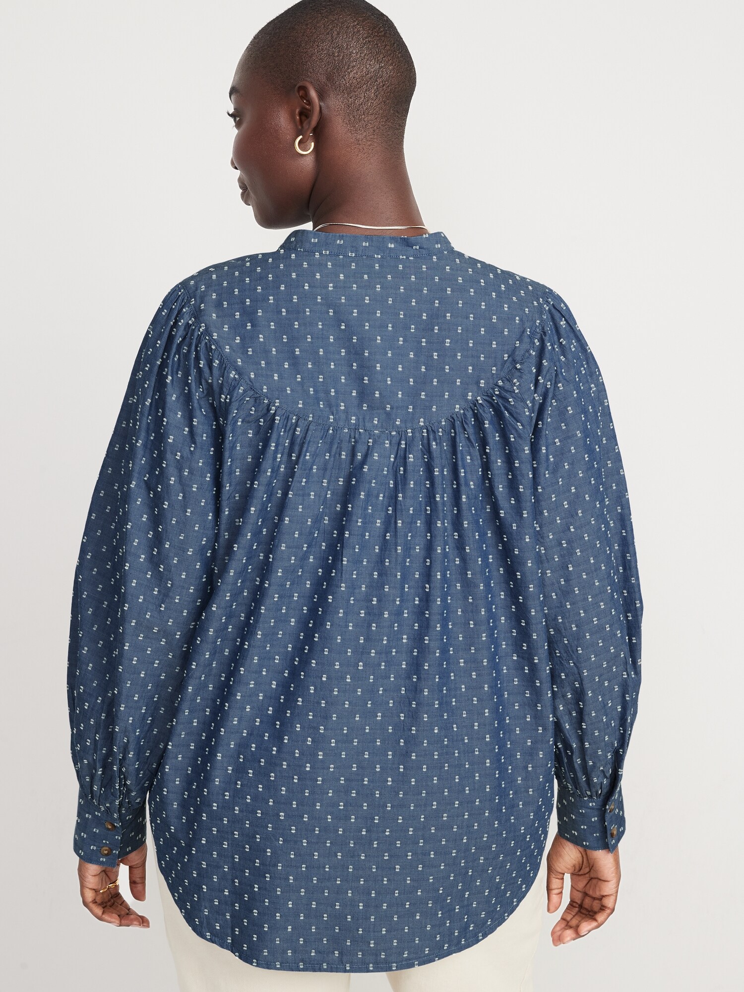 Puff-Sleeve Clip-Dot Henley Swing Blouse for Women | Old Navy