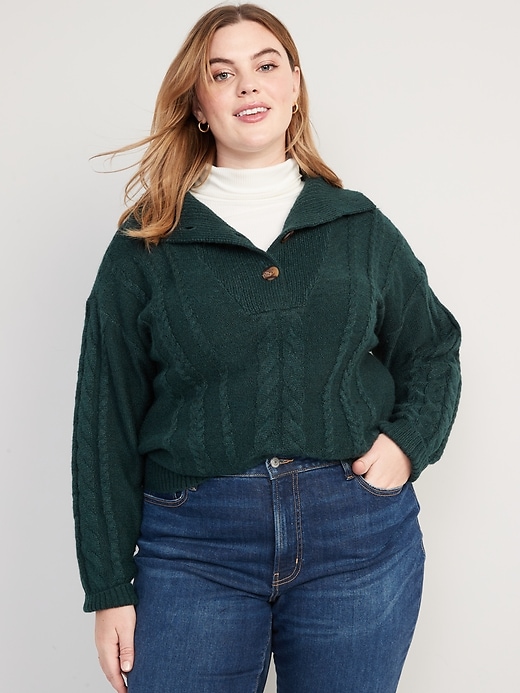 Image number 7 showing, Button-Front Cable-Knit Sweater for Women