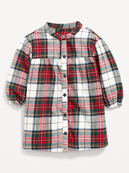 Long-Sleeve Plaid Flannel Dress for Baby