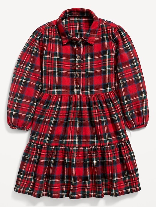 Old Navy Long-Sleeve Tiered Flannel Shirt Dress for Toddler Girls. 1