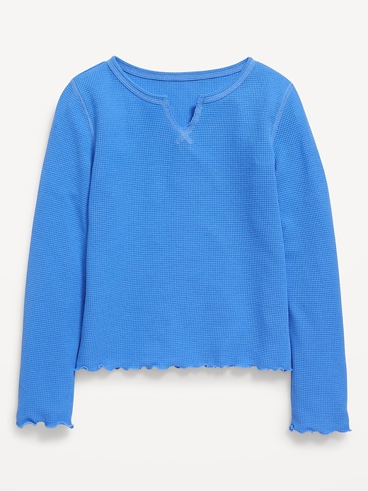 View large product image 1 of 1. Thermal-Knit Long-Sleeve Printed Lettuce-Edge T-Shirt for Girls