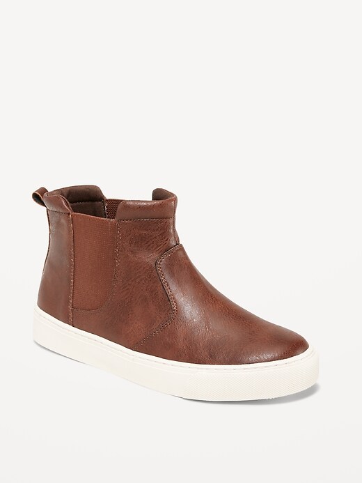 View large product image 1 of 2. Faux-Leather High Top Sneakers for Boys