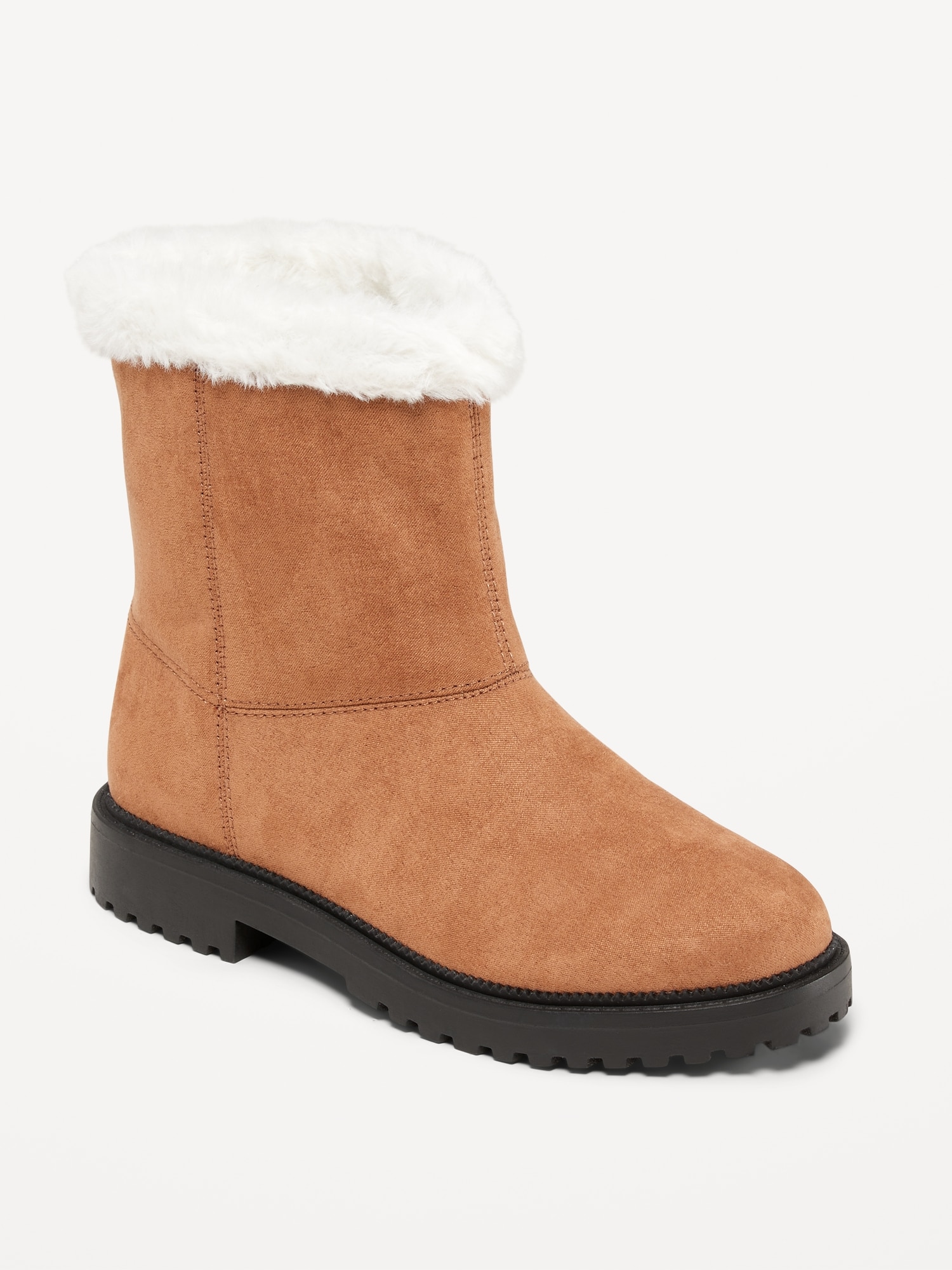Old Navy Cozy Faux-Suede Faux-Fur Trim Boots for Girls brown. 1