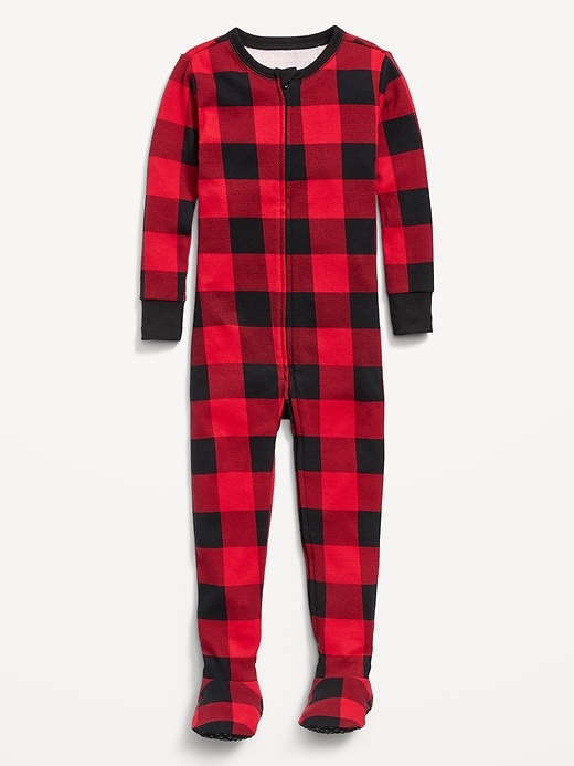 View large product image 1 of 1. Unisex Matching Plaid Footed One-Piece Pajamas for Toddler & Baby