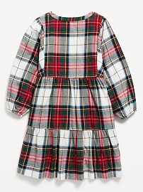 View large product image 3 of 3. Long-Sleeve Button-Front Plaid Swing Dress for Girls