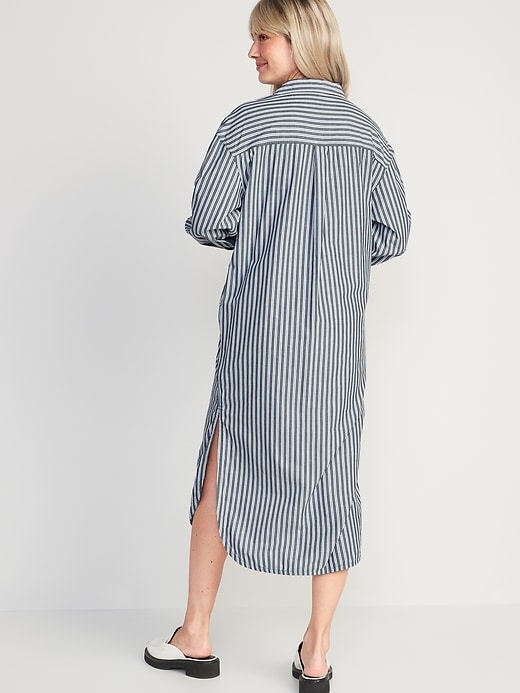 Long-Sleeve Striped Cotton-Poplin Midi Shirt Dress for Women | Old