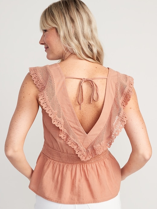 Image number 2 showing, Flutter-Sleeve Crochet Lace Tie-Back Top for Women