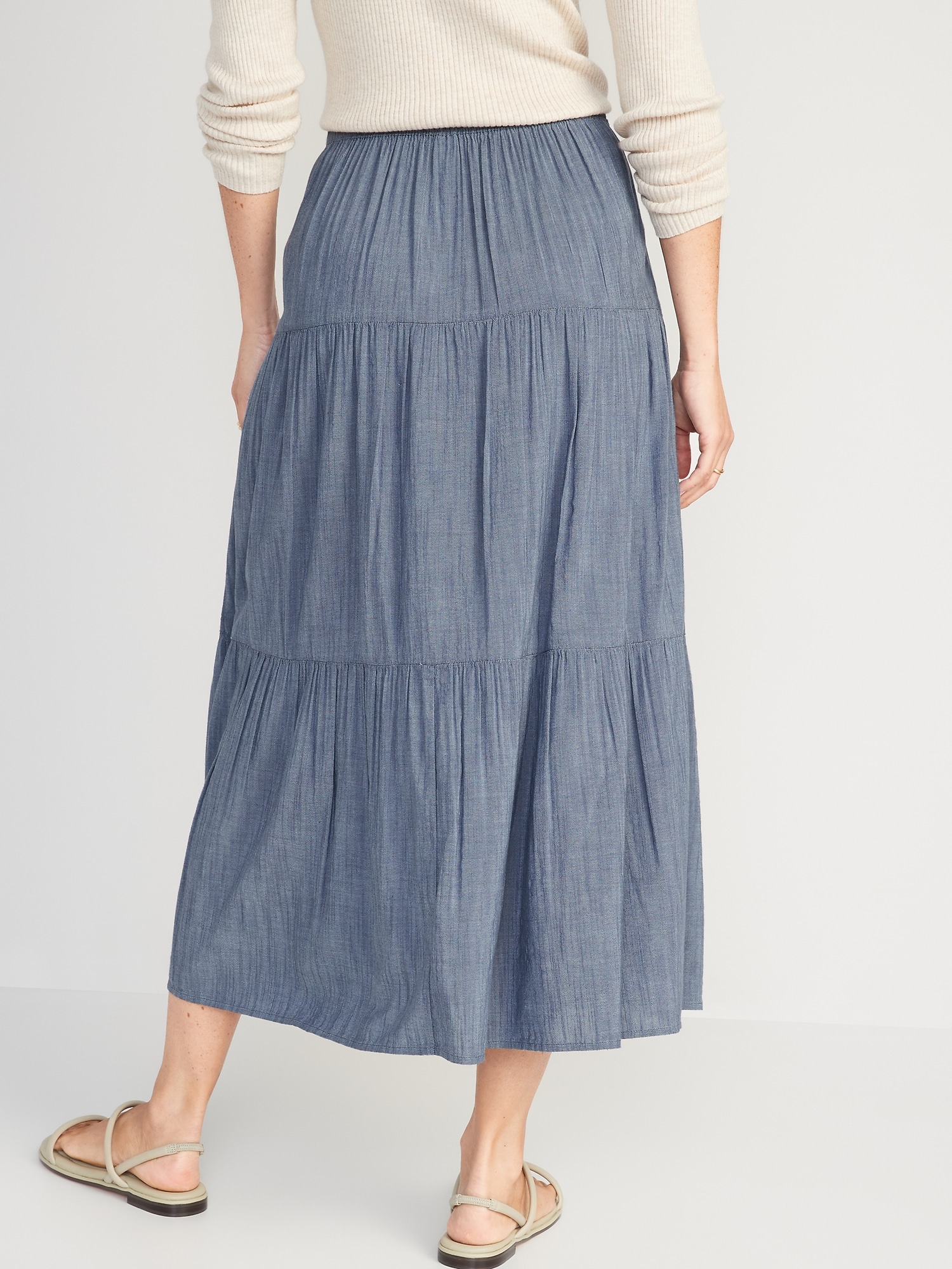 Slub-Weave Tiered Button-Front Maxi Skirt for Women | Old Navy