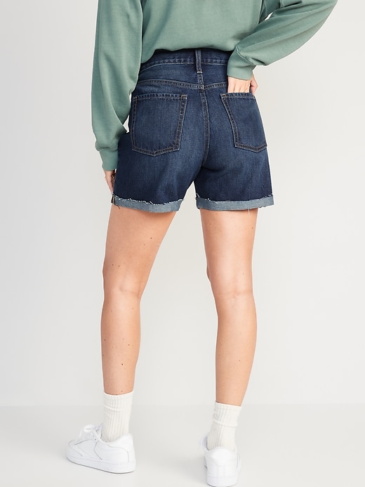 Image number 2 showing, High-Waisted Slouchy Straight Non-Stretch Cut-Off Jean Shorts for Women -- 5-inch inseam