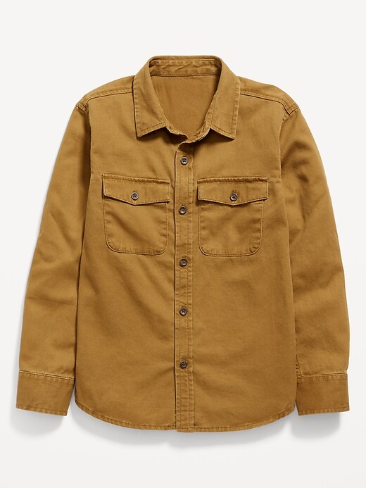 Long-Sleeve Twill Button-Down Utility Pocket Shirt for Boys