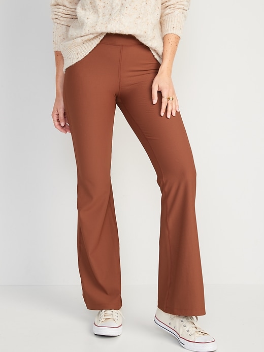 Image number 1 showing, Extra High-Waisted PowerSoft Rib-Knit Flare Pants