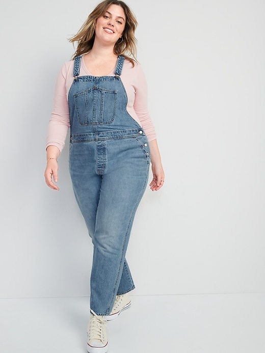 Image number 5 showing, Slouchy Straight Non-Stretch Jean Overalls