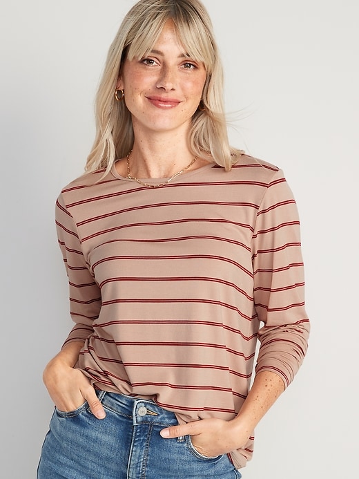 Image number 1 showing, Luxe Striped Long-Sleeve T-Shirt