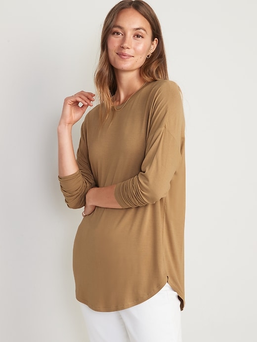Image number 1 showing, Long-Sleeve Luxe Tunic T-Shirt for Women