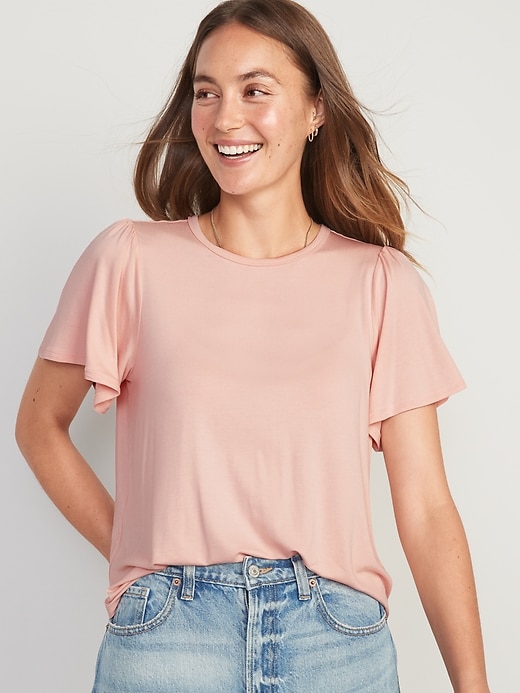 Image number 1 showing, Luxe Flutter-Sleeve Top