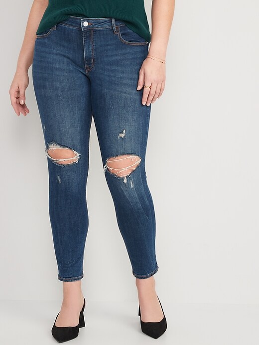 Image number 5 showing, Mid-Rise Rockstar Super-Skinny Distressed Jeans for Women