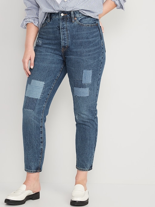 Image number 5 showing, Higher High-Waisted Button-Fly O.G. Straight Patchwork Non-Stretch Jeans for Women