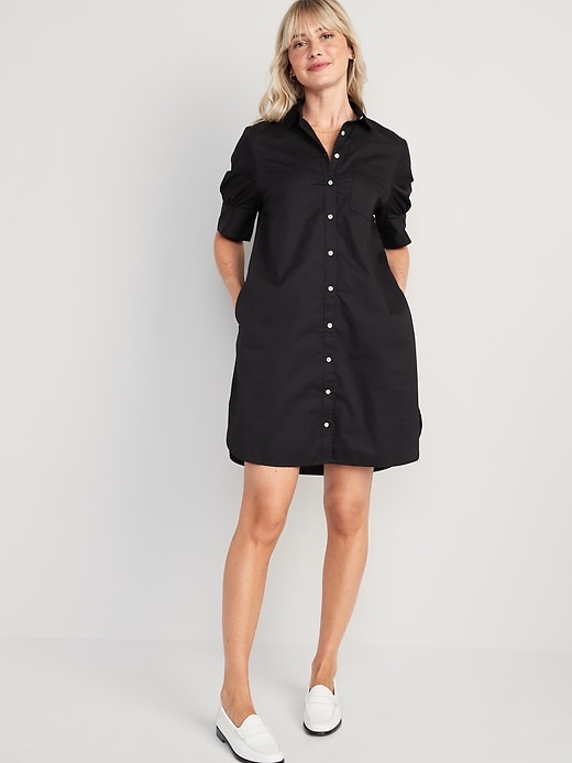 Puff-Sleeve Cotton-Poplin Shirt Dress for Women | Old Navy